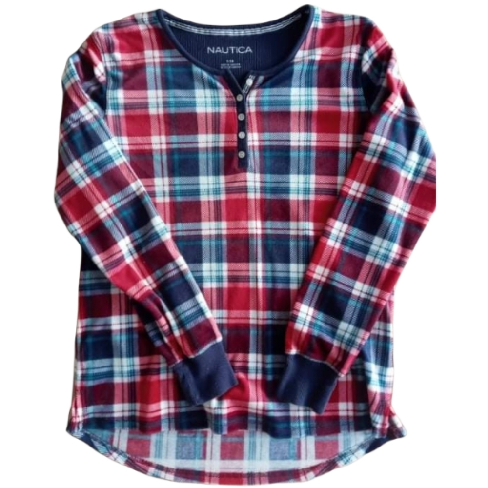 Nautica Small Blue & Red Plaid Long Sleeve Soft Night Shirt
